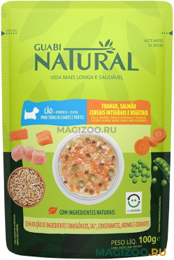 Влажный корм (консервы) GUABI NATURAL DOG для собак с курицей, лососем, цельнозерновыми злаками и овощами пауч (100 гр)