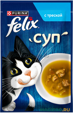 Влажный корм (консервы) FELIX СУП для взрослых кошек с треской в соусе пауч (48 гр)