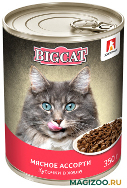 Влажный корм (консервы) ЗООГУРМАН BIG CAT для взрослых кошек с мясным ассорти в желе (350 гр)