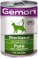 GEMON CAT STERILISED для кастрированных котов и стерилизованных кошек паштет с индейкой 70299954  (400 гр)