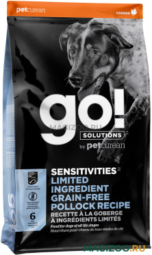 Сухой корм GO! SOLUTIONS SENSITIVITIES беззерновой для собак и щенков всех пород с чувствительным пищеварением с минтаем (5,44 кг)