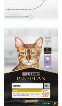 Сухой корм PRO PLAN CAT LIGHT диетический для взрослых кошек с индейкой (1,5 кг)