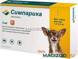 СИМПАРИКА таблетки для собак весом от 1,3 до 2,5 кг против блох и клещей Zoetis (1 т)