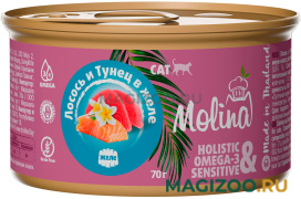 Влажный корм (консервы) MOLINA для взрослых кошек с лососем и тунцом в желе М6119 (70 гр)