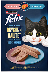 FELIX ВКУСНЫЙ ПАШТЕТ для взрослых кошек с лососем и форелью пауч (75 гр)