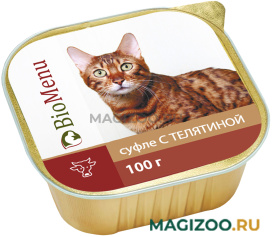 Влажный корм (консервы) BIOMENU для взрослых кошек суфле с телятиной (100 гр)