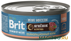 Влажный корм (консервы) BRIT PREMIUM BY NATURE DOG для взрослых собак маленьких пород с ягненком и гречкой (100 гр УЦ)