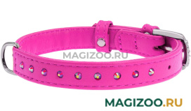 Ошейник кожаный для собак с клеевыми стразами розовый 12 мм 21 - 29 см Collar WauDog Glamour (1 шт)