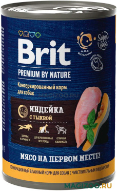 Влажный корм (консервы) BRIT PREMIUM BY NATURE DOG для взрослых собак всех пород с чувствительным пищеварением с индейкой и тыквой (410 гр УЦ)