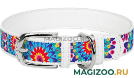 Ошейник кожаный для собак Цветы белый 15 мм 27 – 36 см Collar WauDog Design (1 шт)