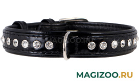 Ошейник кожаный для собак лакированный со стразами премиум класса черный 20 мм 30 – 39 см Collar Brilliance (1 шт)