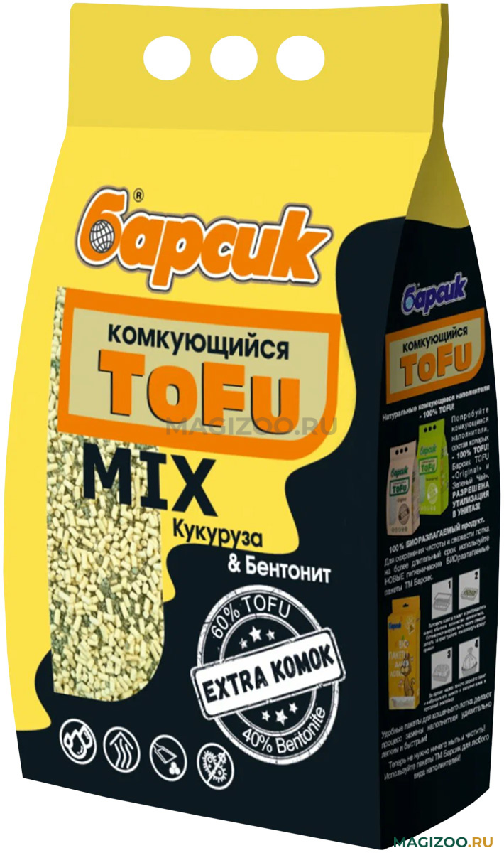 БАРСИК TOFU MIX КУКУРУЗА & БЕНТОНИТ наполнитель комкующийся для туалета  кошек (4,54 л) купить в интернет-магазине по цене от , доставка по Москве