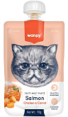 Лакомство WANPY CAT для кошек мясной мусс с лососем, курицей, морковью (90 гр)