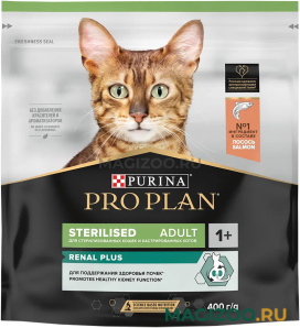 Сухой корм PRO PLAN STERILISED RENAL PLUS для взрослых стерилизованных кошек и кастрированных котов с лососем (0,4 кг)