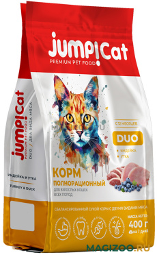 Сухой корм JUMP CAT DUO ADULT для взрослых кошек с индейкой и уткой (0,4 кг)