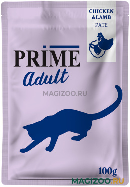 Влажный корм (консервы) PRIME MEAT ADULT CAT для кошек паштет из курицы и ягненка пауч (100 гр)