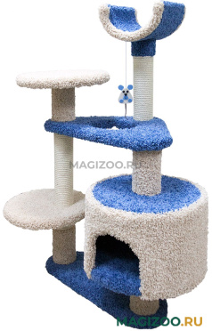 Комплекс для кошек Зооник многоуровневый с треугольными площадками ковролин синий 103 х 62 х 130 см (1 шт)