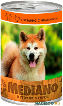 Влажный корм (консервы) VITA PRO MEDIANO для взрослых собак кусочки с говядиной и индейкой  (405 гр)