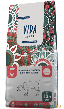 Сухой корм VIDA SUPER ADULT DOG MEDIUM & LARGE BREED LAMB CHICKEN & SUPER VEGGIES для взрослых собак средних и крупных пород с ягненком, курицей и овощами (12 кг)
