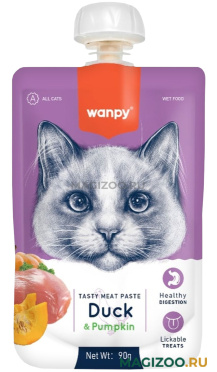 Лакомство WANPY CAT для кошек мясной мусс с уткой и тыквой (90 гр)