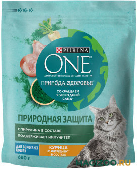 Сухой корм PURINA ONE ПРИРОДА ЗДОРОВЬЯ для взрослых кошек с курицей и спирулиной (0,68 кг)