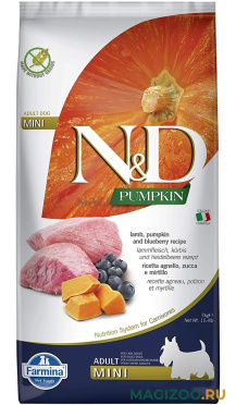 Сухой корм FARMINA DOG N&D GRAIN FREE PUMPKIN ADULT MINI LAMB & BLUEBERRY беззерновой для взрослых собак маленьких пород с ягненком, черникой и тыквой (7 кг)