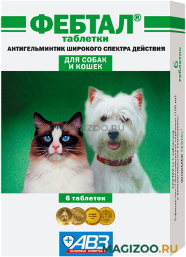 ФЕБТАЛ антигельминтик для взрослых собак и кошек уп.6 таблеток (1 шт)