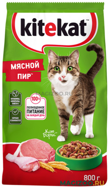 Сухой корм KITEKAT МЯСНОЙ ПИР для взрослых кошек (0,8 кг)