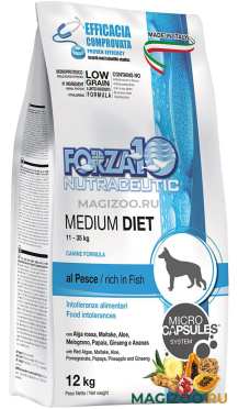 Сухой корм FORZA10 DOG MEDIUM DIET монобелковый для взрослых собак средних пород при аллергии с рыбой (12 кг)