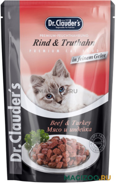 Влажный корм (консервы) DR.CLAUDER’S для взрослых кошек с мясом и индейкой в желе пауч (85 гр)
