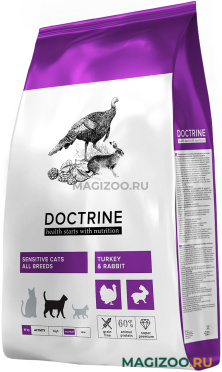 Сухой корм DOCTRINE CAT ADULT SENSITIVE TURKEY & RABBIT беззерновой для взрослых кошек с чувствительным пищеварением с индейкой и кроликом (10 кг)