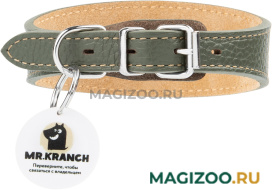 Ошейник селедка кожаный для собак Mr.Kranch с QR-адресником оливковый 24 – 30 см (1 шт)