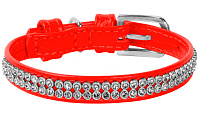 Ошейник кожаный для собак полотно стразы красный 9 мм 19 – 25 см Collar Waudog Glamour (1 шт)