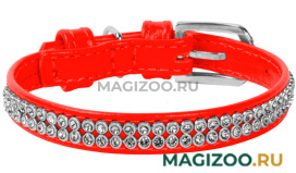 Ошейник кожаный для собак полотно стразы красный 9 мм 19 – 25 см Collar Waudog Glamour (1 шт)
