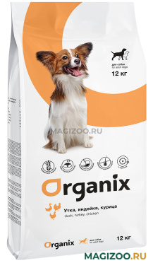 Сухой корм ORGANIX GRAIN FREE ADULT DOG DUCK TURKEY & CHICKEN беззерновой для взрослых собак всех пород с уткой, индейкой и курицей (12 кг)