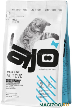 Сухой корм AJO CAT BASIC LINE АCTIVE низкозерновой для активных взрослых кошек с индейкой (0,4 кг)