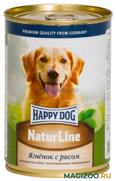 Влажный корм (консервы) HAPPY DOG для взрослых собак с ягненком и рисом  (410 гр)