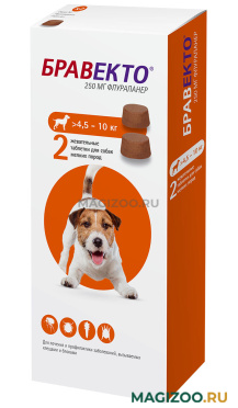 БРАВЕКТО таблетки для собак весом от 4,5 до 10 кг против блох и клещей уп. 2 таблетки (1 шт)