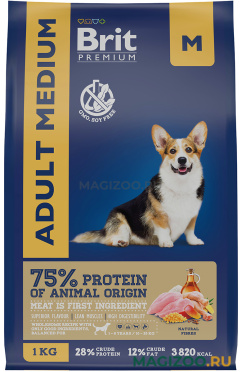 Сухой корм BRIT PREMIUM DOG ADULT MEDIUM для взрослых собак средних пород с курицей (1 кг)