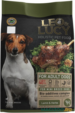 Сухой корм LEO&LUCY HOLISTIC для взрослых собак маленьких пород с ягненком, травами и биодобавками (0,8 кг)