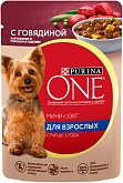 PURINA ONE для взрослых собак мелких и карликовых пород с говядиной картофелем и горохом в подливе пауч (85 гр)