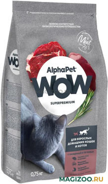 Сухой корм ALPHAPET WOW SUPERPREMIUM для взрослых кошек живущих дома c говядиной и печенью (0,75 кг)