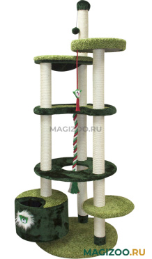 Комплекс игровой для кошек Зооник многоуровневый мех/ковролин зеленый 96 х 84 х 221 см (1 шт)
