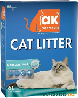 AK CAT MARSEILLE SOAP наполнитель комкующийся для туалета кошек с ароматом марсельского мыла (6 л)