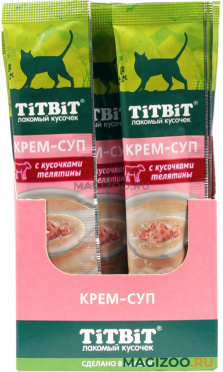 Лакомство TIT BIT для кошек крем-суп с кусочками телятины 16 шт в 1 уп 160 гр (1 уп УЦ)