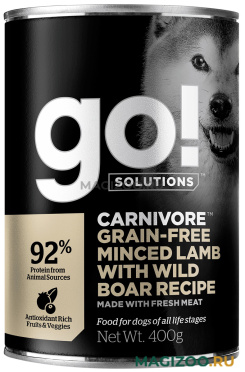 Влажный корм (консервы) GO! SOLUTIONS CARNIVORE беззерновые для собак и щенков с рубленым ягненком и мясом дикого кабана  (400 гр)