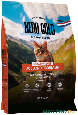 Сухой корм NERO GOLD SUPER PREMIUM для взрослых кошек и котят с лососем и овощами (0,4 кг)