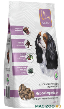 Сухой корм CLAN CLASSIC HYPOALLERGENIC 23/11 для взрослых собак маленьких пород при аллергии с ягненком и индейкой (0,4 кг)