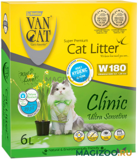 VAN CAT CLINIC ULTRA SENSITIVE наполнитель комкующийся для туалета кошек с антибактериальным эффектом коробка (5,1 кг)