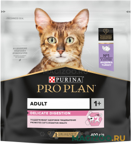 Сухой корм PRO PLAN DELICATE DIGESTION для взрослых кошек для чувствительного пищеварения с индейкой (0,4 кг)
